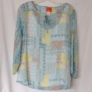 Hearts of Palm 3/4 Sleeve Two Piece Tunic and Shell Size 10 Patchwork NWOT Smock